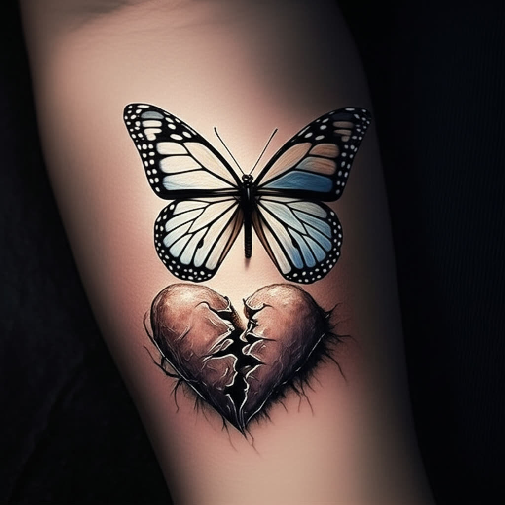 Butterfly emerging from broken heart transformation