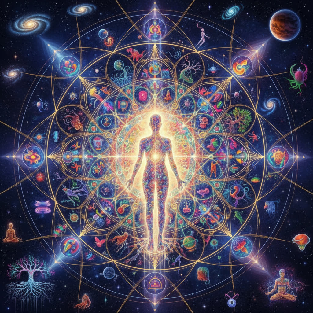 Life mandala with cosmic human figure